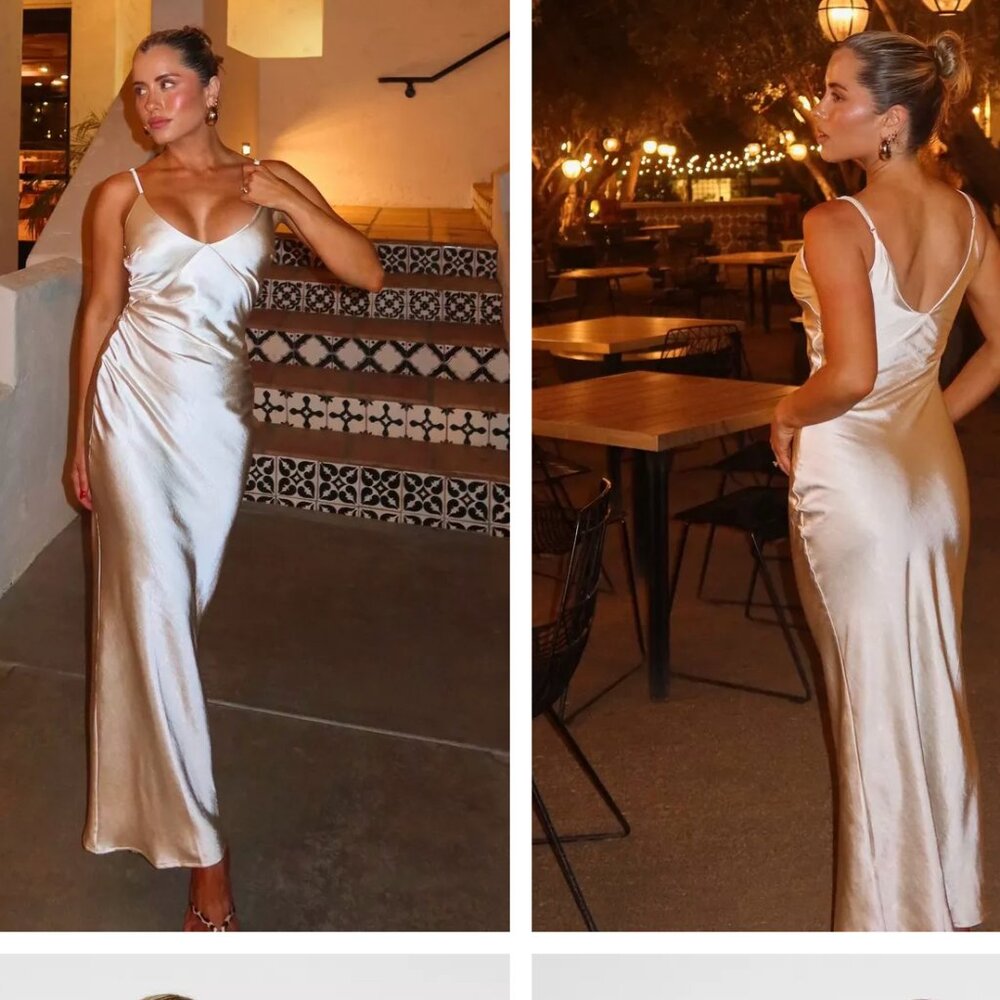 Nasty Gal - Textured Satin Paneled Maxi Slip Dress (Ivory) NWT